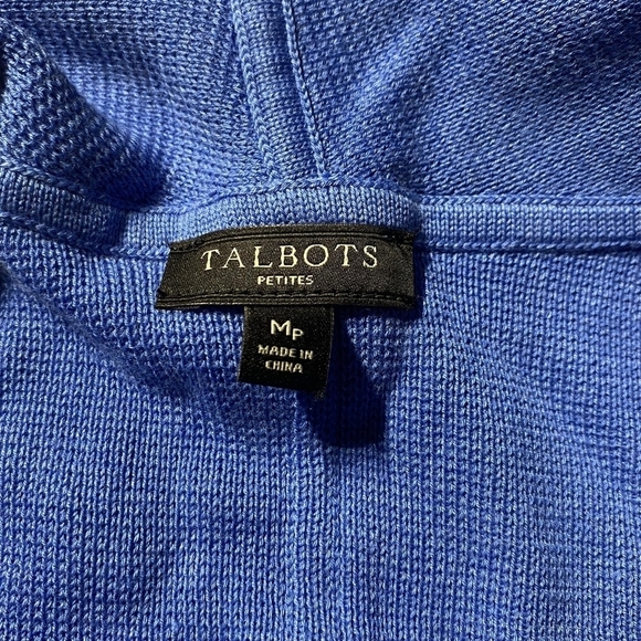 Talbots Blue Open Front Waterfall Cardigan Women's Medium Petite MP Layer EUC - Picture 4 of 6